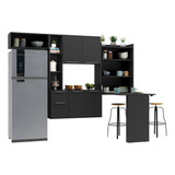 Cozinha Compacta Com Mesa Dobrável Sofia Multimóveis V2010 Cor Preto
