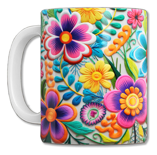 Taza De Café Personalizada Estilo Bordado De Flores