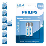 16 Pilhas Alcalinas Aaa 3a Palito Philips 8 Cart