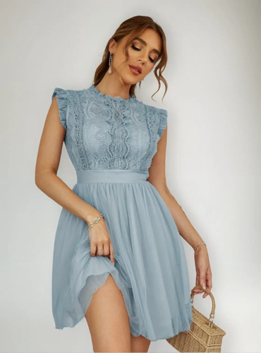 Vestido De Encaje Falda Tul Juvenil Elegante Fiesta Dama Bod