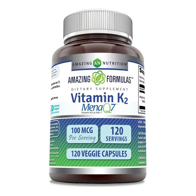 Amazing Formulas Vitamina K2 Mk7 MenaQ7 Más Potente 100mcg 120 Cápsulas Veganas Sin Sabor | Envío gratis