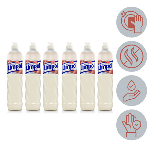 Kit 6 Detergente Liquido Coco Glicerina Limpol Bombril 500ml