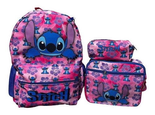 Kit Mochila Lilo & Stitch Escolar  E Lancheira E Estojo