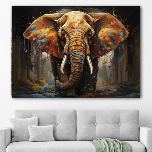Cuadro Elefante Colores Canvas Elegante Sala Animal20 130x90