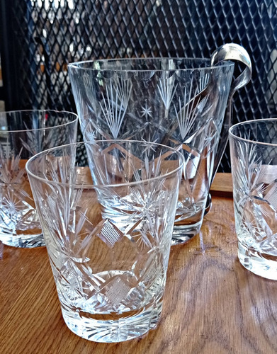Vasos Cristal Whisky Con Hielera Tallado Antiguo