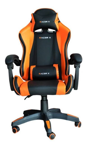 Cadeira De Escritório Racer X Comfort Gamer Ergonômica  Preto E Laranja Com Estofado De Couro Sintético