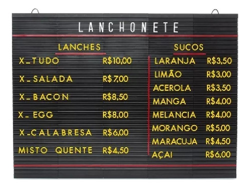 Tabela De Preços 51x70 Padaria, Lanchonete, Açougue