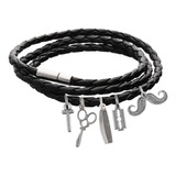 Pulsera Barbero Dije Navaja Afeitar Tijeras Peine Letra Moda