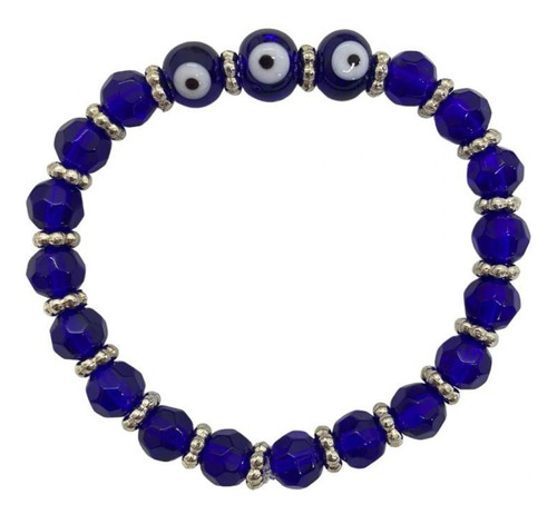 Pulseira De Cristal Com 3 Pingentes Olho Grego Azul Prateada