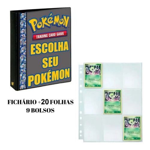 Álbum Fichário Pasta Pokemon + 20 Folhas + 1 Carta Brinde