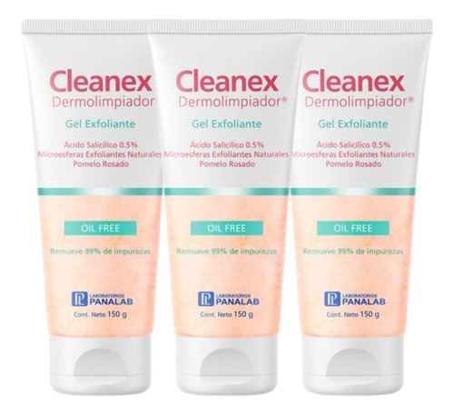 Combo X3 Cleanex Dermolimpiador Gel Exfoliante 150 Gr