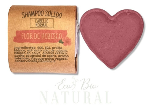 Shampoo Sólido Flor De Hibisco 50g Ecológico Forma Corazón