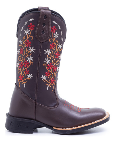 Bota Texana Feminina Em Couro Legitimo Country Florzinha