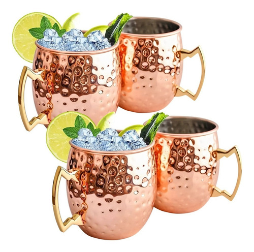 Set 4 Vasos Cobre Moscow Mule 600ml Premium Coctel Tragos