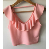 Top Crop Musculosa Volados Mujer Rosa Nuevo Divino 