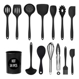 Kit Utensilios Cozinha Silicone Jogo 14 Peças Inox Colheres