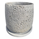 Macetero Concreto Textura Volcanico+plato De Drenaje 17x17cm