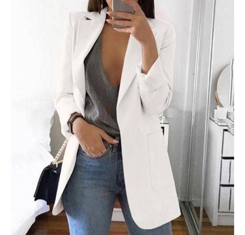 Mujer Oficina Blazer Blazer Sólido Solapa Manga Larga