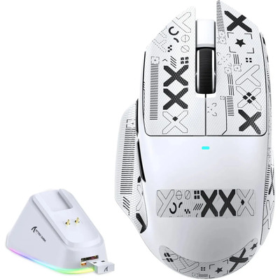 Attack Shark V6 Mouse Gamer Inalambrico, 25000 Dpi, 65g, 500mah Raton Inalambrico Con Base De Carga Magnética Con Luz Rgb , Programable De Mouse Ergonomico Inalambrico, Bluetooth+2.4g+usb, Blanco | Envío gratis