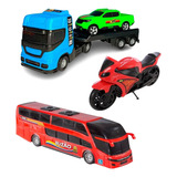 Kit Brinquedos P/ Meninos Caminhão + Carro + Ônibus + Moto