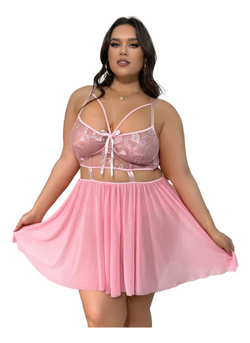 Conjunto De Vestido De Encaje De Talla Grande Con Pijama Sex