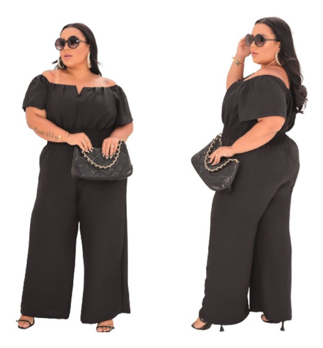 Macacão Plus Size Social Duna Forrado Feminino Moda Verão