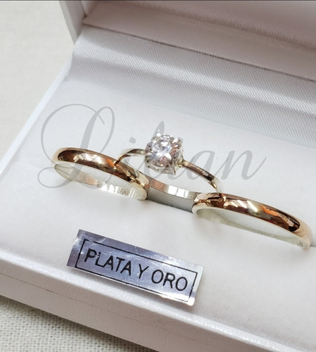 Par Alianzas Oro 18k Y Plata 925 Oro Rojo Únicas 3 Mm Boda C