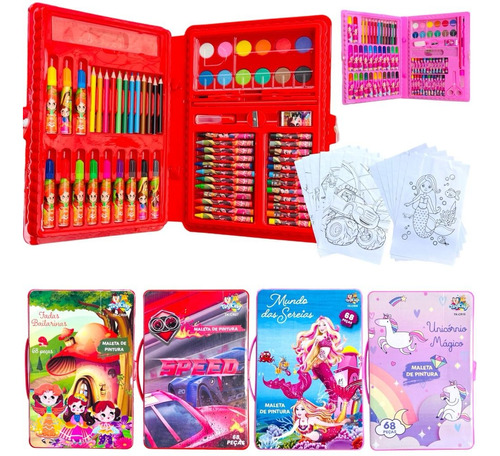 Maleta De Pintura Infantil Para Colorir Com Desenhos 68 Peça