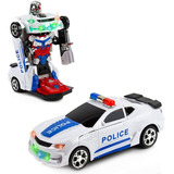 Auto Patrullero Policia Transformer Robot Luces Sonido Pilas