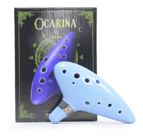 Flauta Ocarina Cerâmica Standard 12 Furos Em Dó C/ Bag Azul