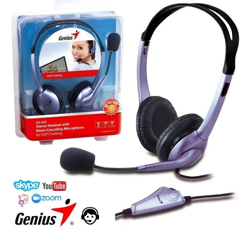 Auricular C/ Micrófono Skype Zoom Genius Hs-04s Doble Ficha 