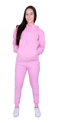 Conjunto De Moletom Frio Feminino Com Capuz Modelo Canguru