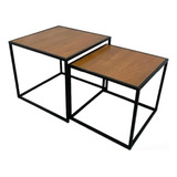 Mesa Ratona Nido X2 Estilo Industrial Hierro Y Madera