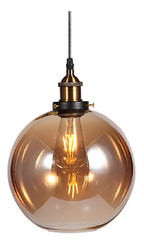 8x Pendente Vintage Industrial Vidro Globo Ambar Retro + Led