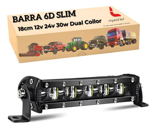 Barra De Led 18cm 30w 6d Projetor Forte Dual Collor Strobo