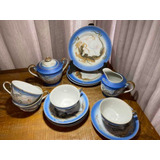 Porcelana Oriental Com Desenhos Azuis Anos 50