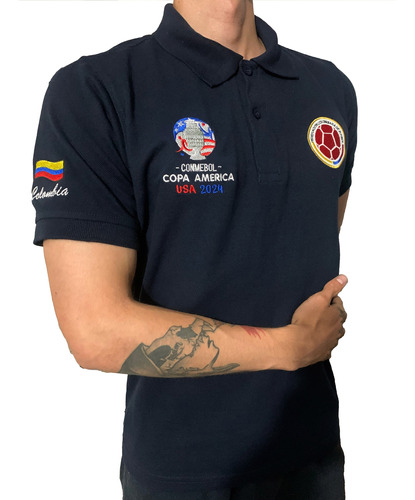 Camiseta Tipo Polo Colombia Copa América 2024 Logos Bordado