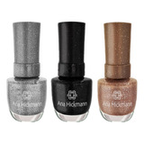 Kit 3 Esmalte Glitter Ana Hickmann Dourado Prata Preto