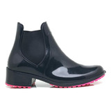 Bota Feminina Coturno Galocha Salto Pvc Cano Médio Bico Full