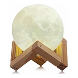 Lampara Luna 3d Recargable Moon Lamp Base Madera 2 Colores 