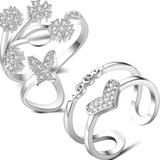 2 Anillos Plata 925 Mujer Corazón Ajustable Mariposas Regalo