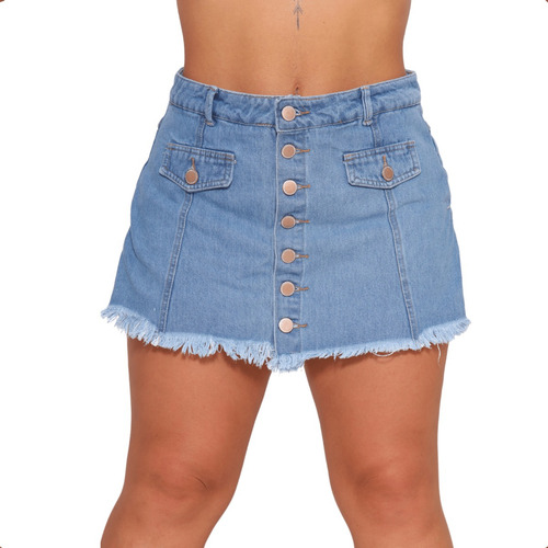 Short Saia Jeans Shorts Feminino Cintura Alta Desfiada