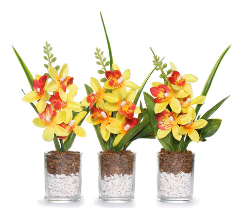 Mini Vaso Orquidea Artificial Arranjo Flor Artificial 3unid