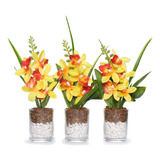 Mini Vaso Orquidea Artificial Arranjo Flor Artificial 3unid