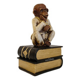 Escultura Macaco Decoração Pensador Livro 20 Cm