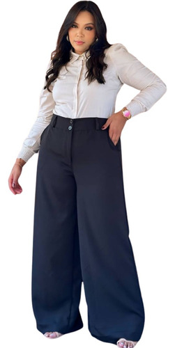 Calça Feminina Plus Size Wide Leg Coz Alto Social Pantalona