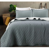Cobertor Quilt De Algodón Con Pompon King Color A Elegir