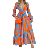 Vestido Entrecruzado Tie-dye Sexy Abertura Mujer Girlboss