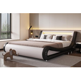 Base De Cama Matrimonial Moderna Led Blanca Sha Cerlin