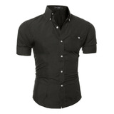 Camisa Masculina Manga Curta Com Elastano Melhor Tecido